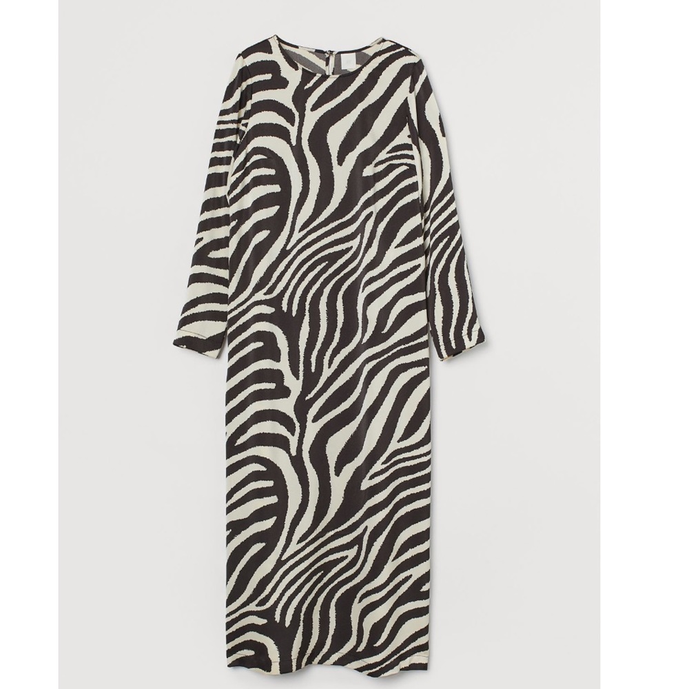 H&M Zebra Print Satin slit midi Dress